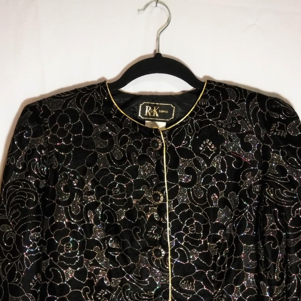Velvet Floral Jacket Blazer Top Size Small 6 EUC